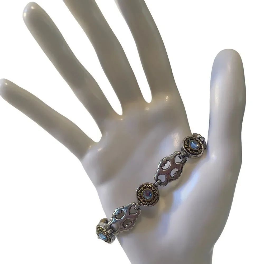 Vintage Brighton Silver & Lt. Blue Jeweled Intricately Designed Bracelet.
